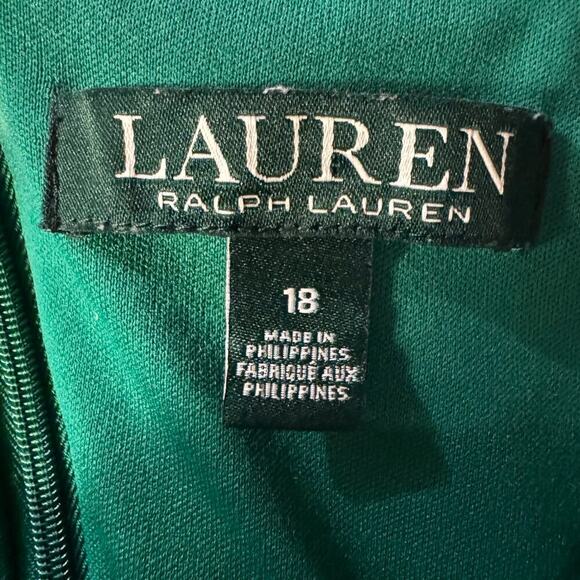 Lauren Ralph Lauren Lush Emerald Green Long Sleeve Crepe Sheath Dress Sz 18 - Picture 6 of 6